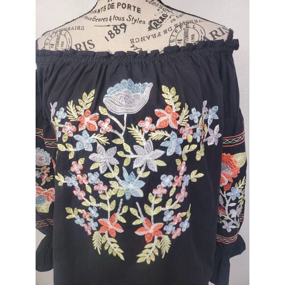 Free People Fleur Du Jour Mini Black Long Sleeve Embroidered Boho Dress Sz XS - Picture 3 of 11